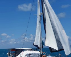 Main Square Top Sail, Screecher and Genoa/Jib with Guests (their boats stranded due to covid ) onboard at the 'Goonies' Rally